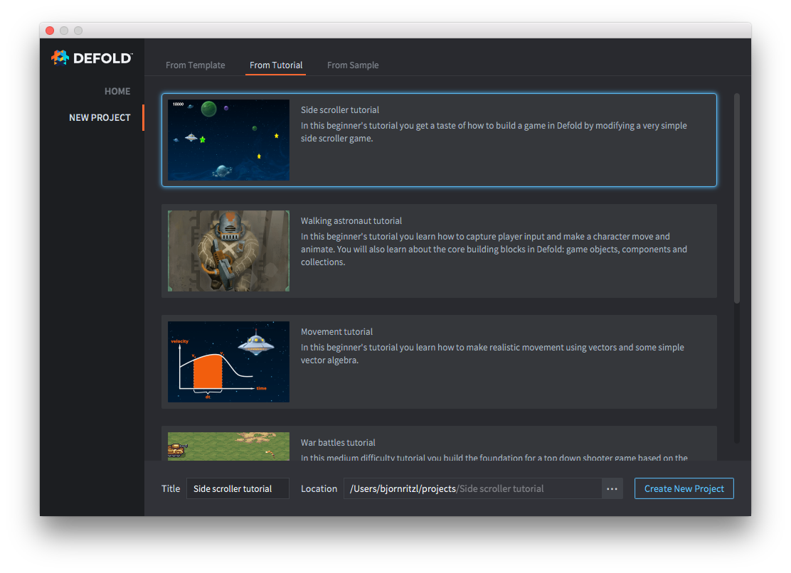 create project from tutorial