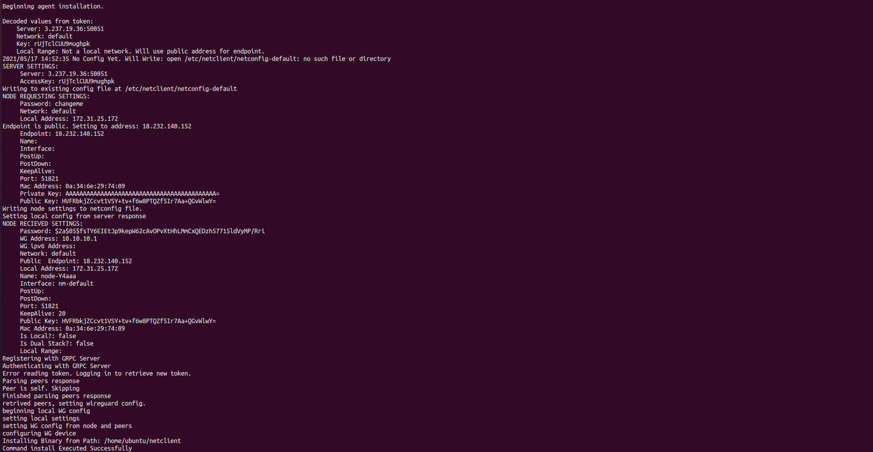Output from Netclient Install